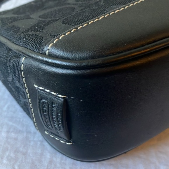 Coach: Black Signature Demi (6094) Mini Leather/Canvas handbag- Y2K- Silver tone - Picture 11 of 16